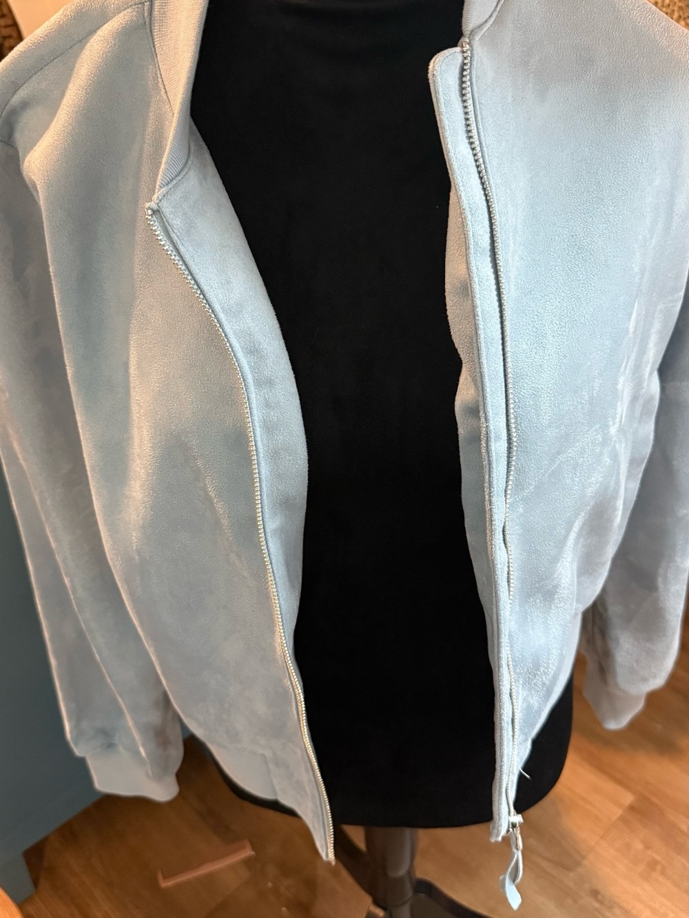 House of Harlow 1960 Light Blue Suede Bomber Jacket
